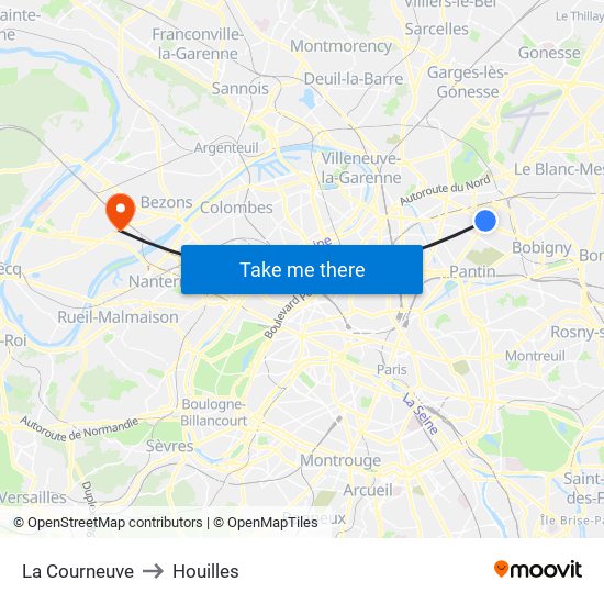 La Courneuve to Houilles map