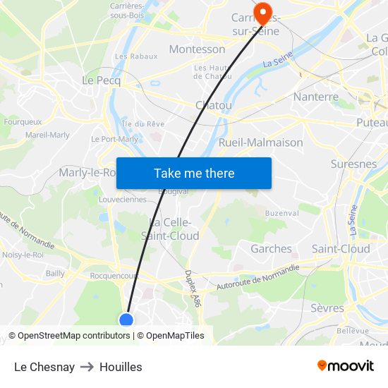 Le Chesnay to Houilles map