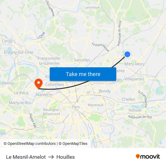 Le Mesnil-Amelot to Houilles map