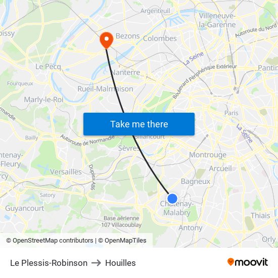 Le Plessis-Robinson to Houilles map