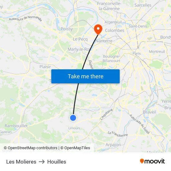 Les Molieres to Houilles map