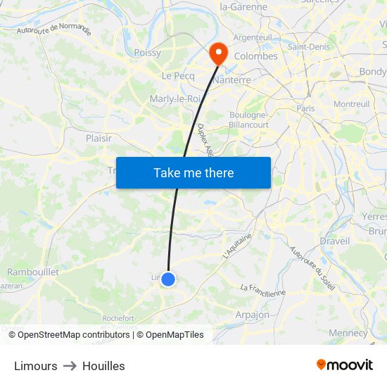 Limours to Houilles map