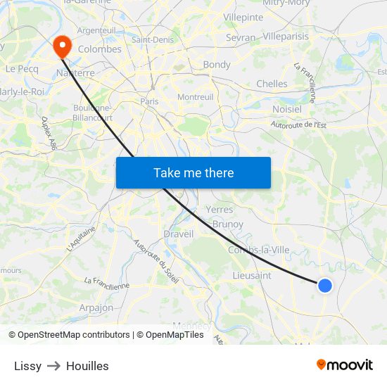 Lissy to Houilles map