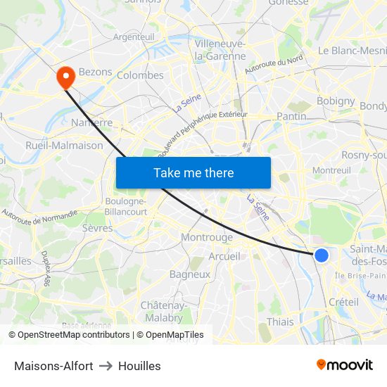 Maisons-Alfort to Houilles map