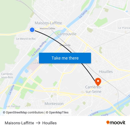 Maisons-Laffitte to Houilles map