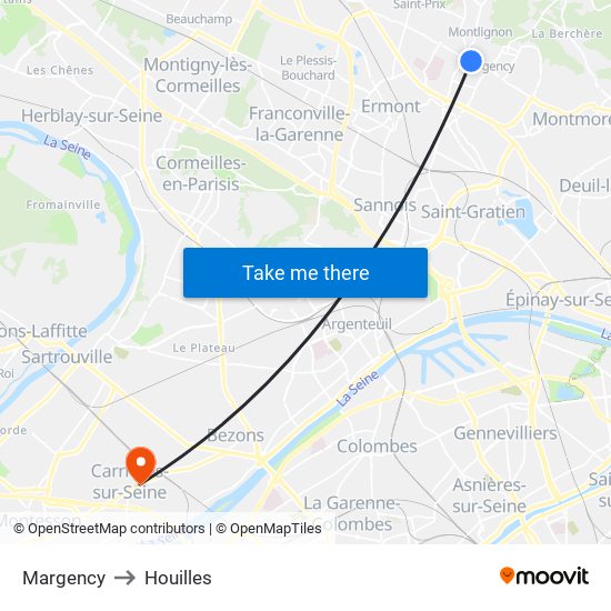 Margency to Houilles map
