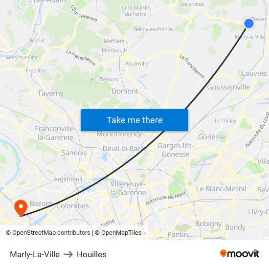 Marly-La-Ville to Houilles map