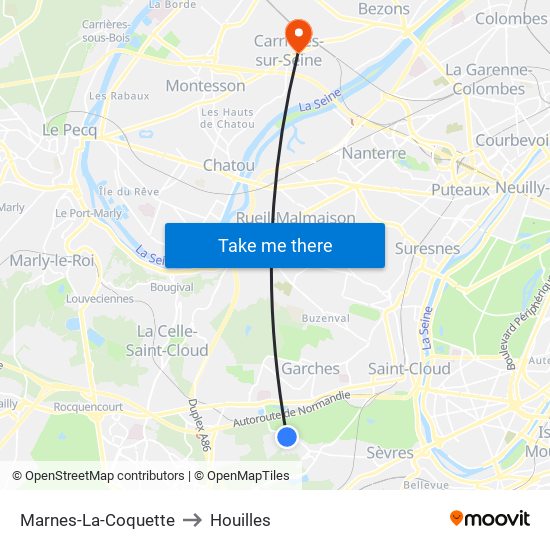 Marnes-La-Coquette to Houilles map