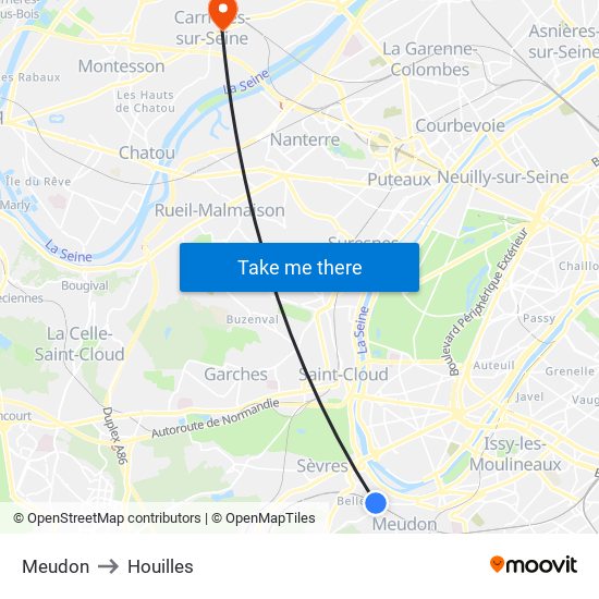 Meudon to Houilles map