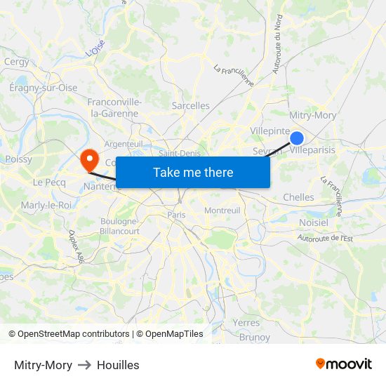 Mitry-Mory to Houilles map