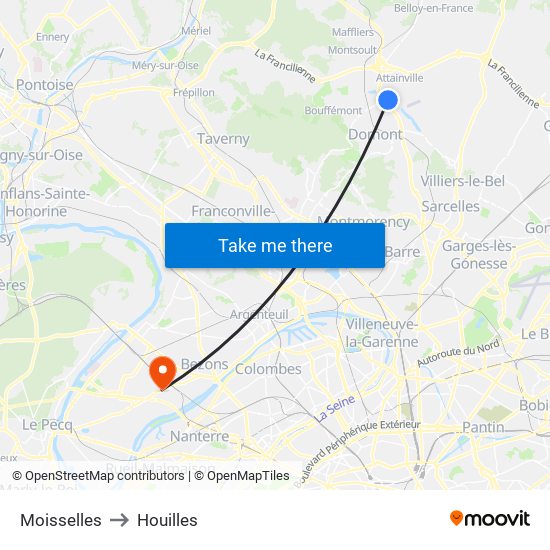 Moisselles to Houilles map
