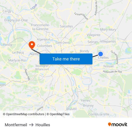 Montfermeil to Houilles map