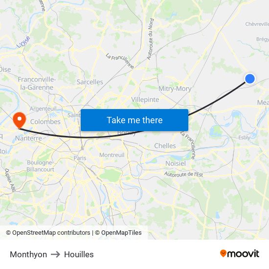 Monthyon to Houilles map