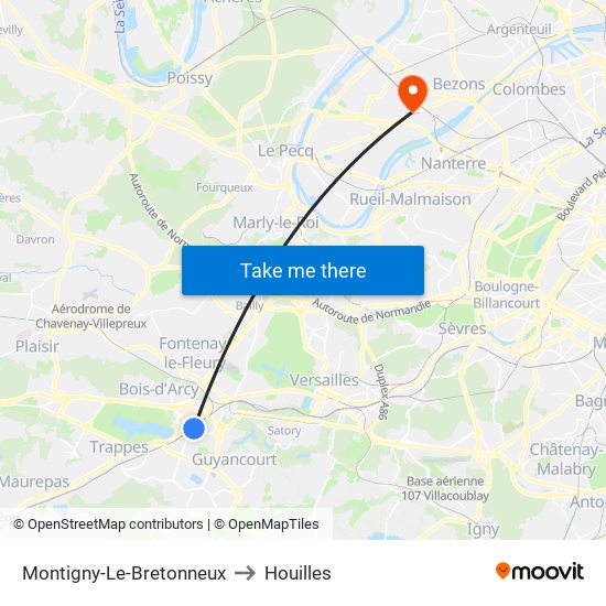 Montigny-Le-Bretonneux to Houilles map