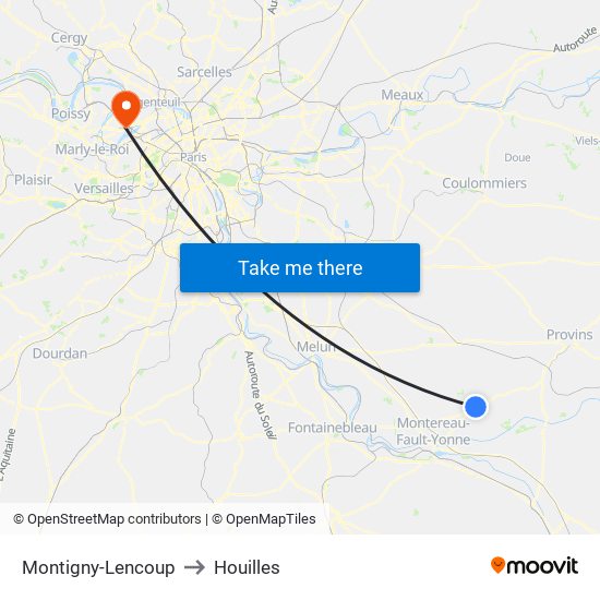 Montigny-Lencoup to Houilles map