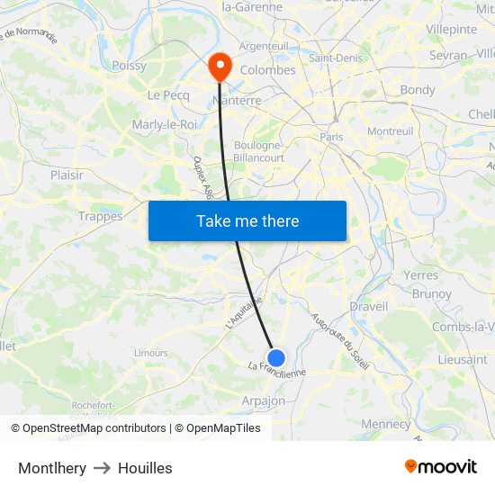 Montlhery to Houilles map