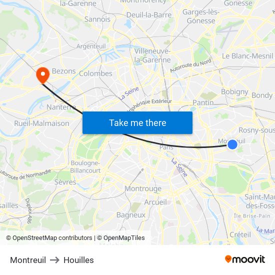 Montreuil to Houilles map