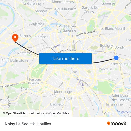 Noisy-Le-Sec to Houilles map