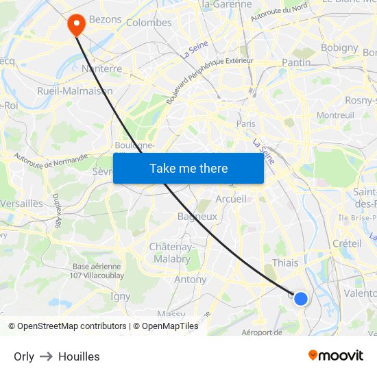 Orly to Houilles map