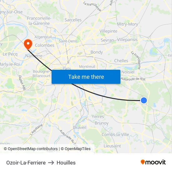 Ozoir-La-Ferriere to Houilles map