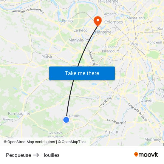 Pecqueuse to Houilles map