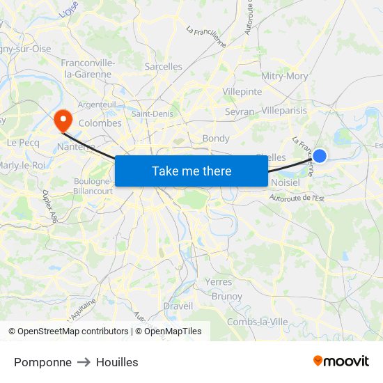 Pomponne to Houilles map