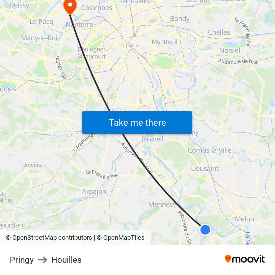 Pringy to Houilles map
