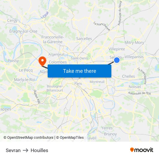 Sevran to Houilles map