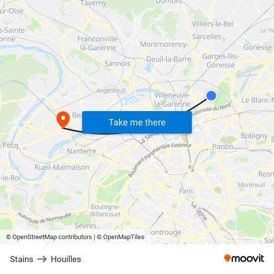 Stains to Houilles map