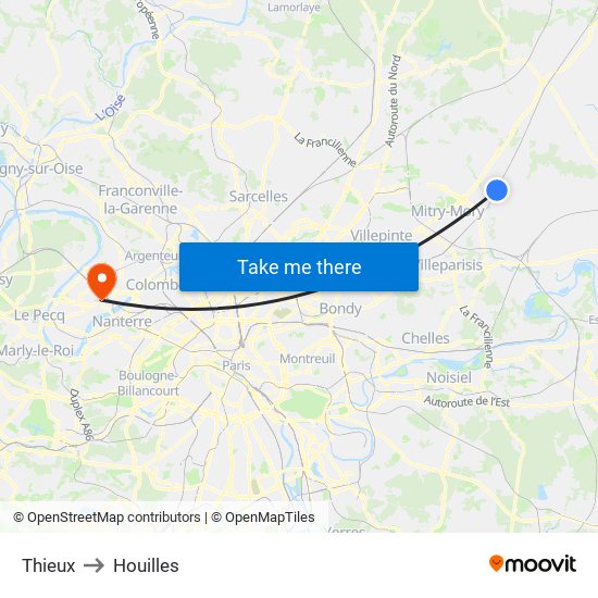 Thieux to Houilles map