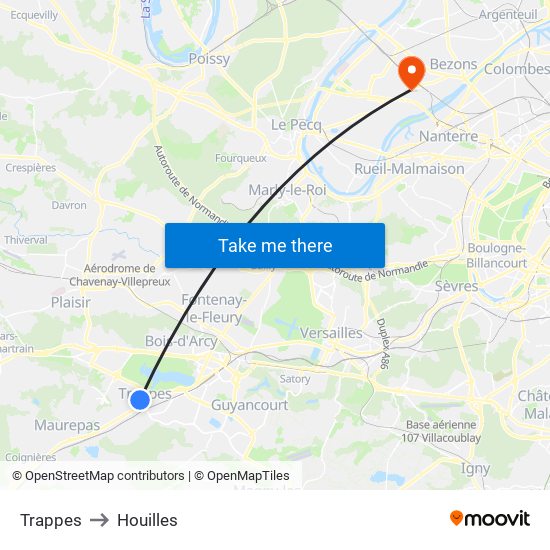 Trappes to Houilles map