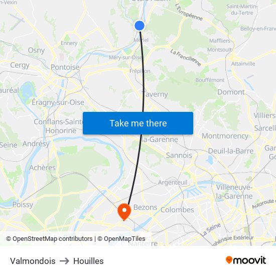 Valmondois to Houilles map