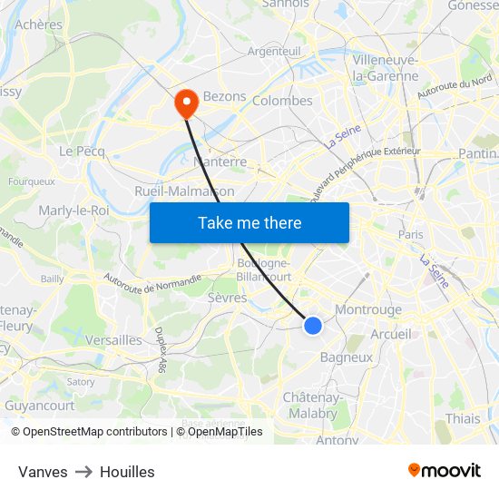 Vanves to Houilles map