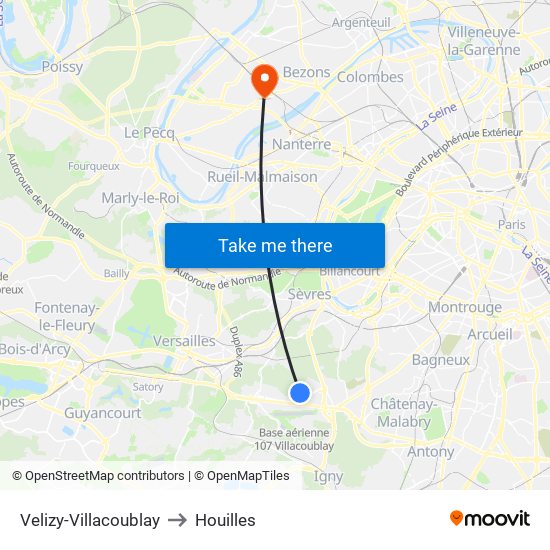 Velizy-Villacoublay to Houilles map