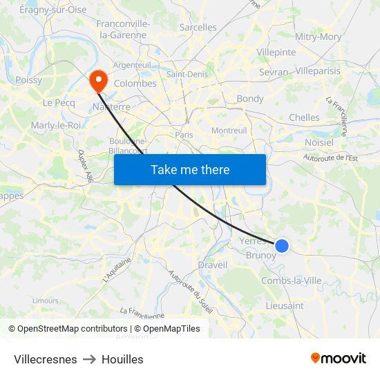 Villecresnes to Houilles map