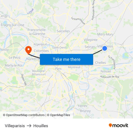 Villeparisis to Houilles map