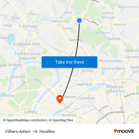 Villiers-Adam to Houilles map