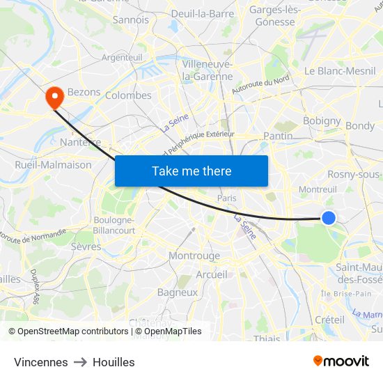 Vincennes to Houilles map