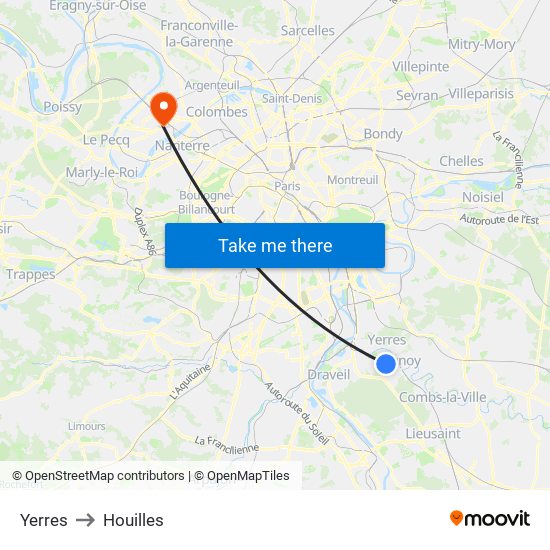 Yerres to Houilles map