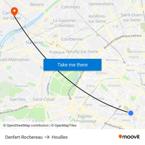 Denfert-Rochereau to Houilles map