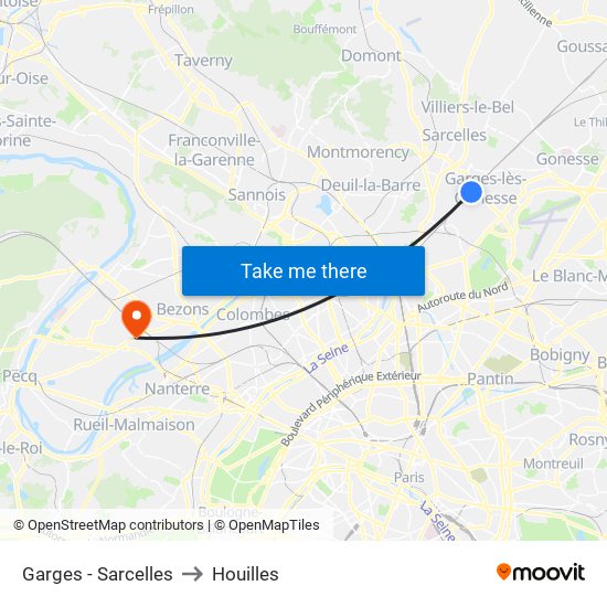 Garges - Sarcelles to Houilles map