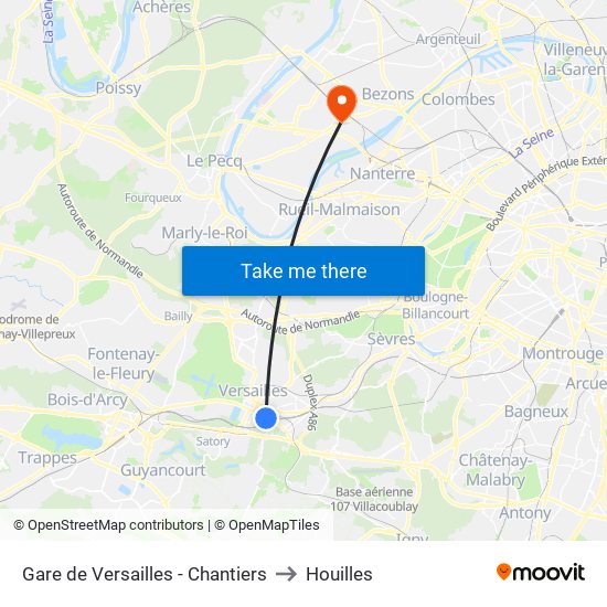 Gare de Versailles - Chantiers to Houilles map