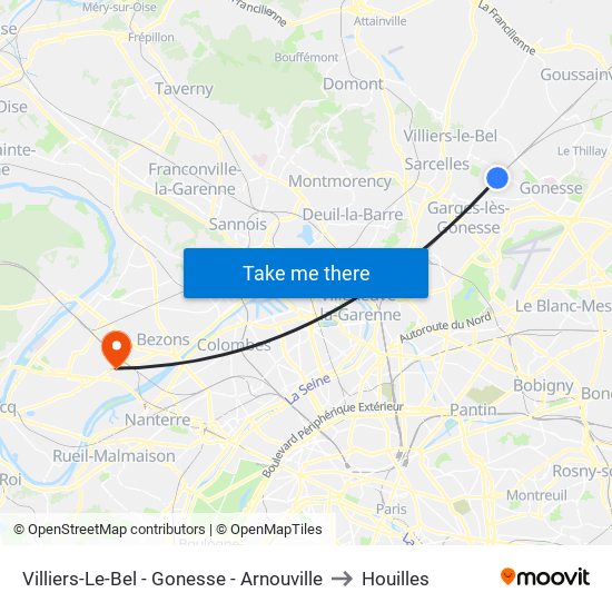 Villiers-Le-Bel - Gonesse - Arnouville to Houilles map