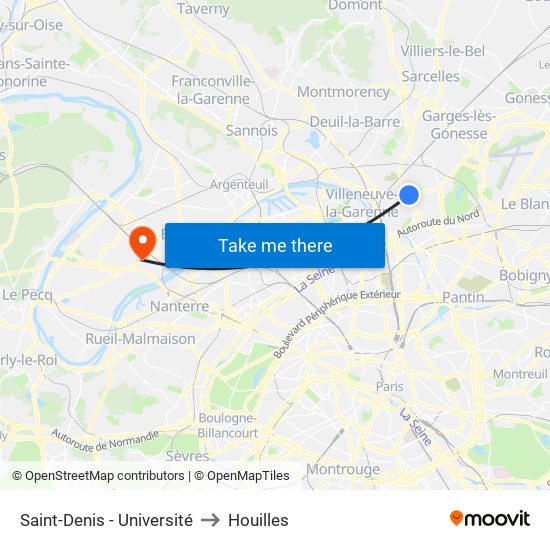 Saint-Denis - Université to Houilles map