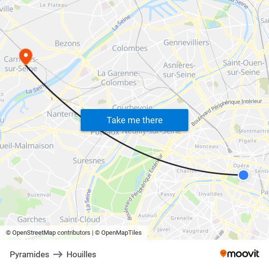 Pyramides to Houilles map