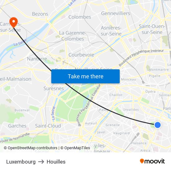 Luxembourg to Houilles map