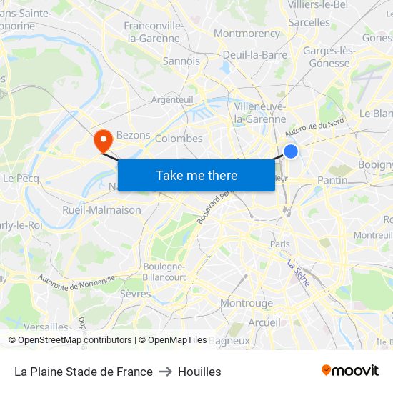 La Plaine Stade de France to Houilles map