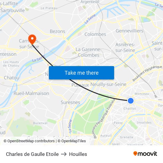 Charles de Gaulle Etoile to Houilles map