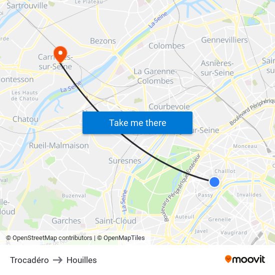 Trocadéro to Houilles map