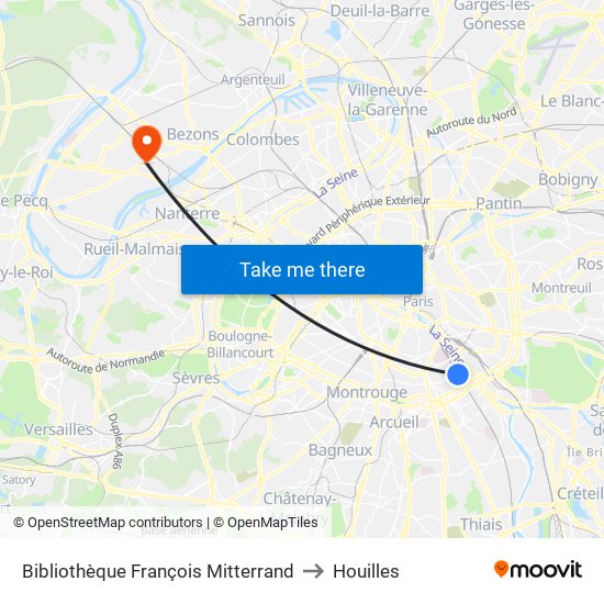 Bibliothèque François Mitterrand to Houilles map